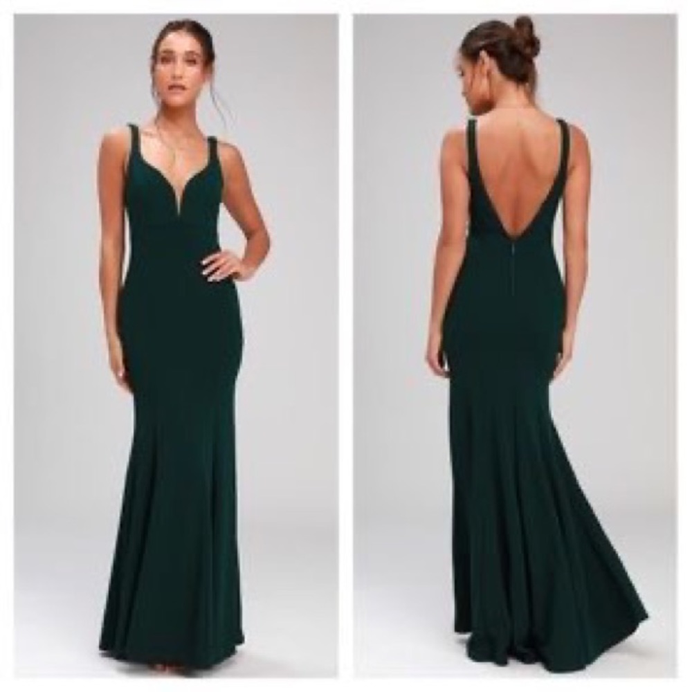 LULU’S Aperitif Emerald Green Crepe Mermaid Dress Size S